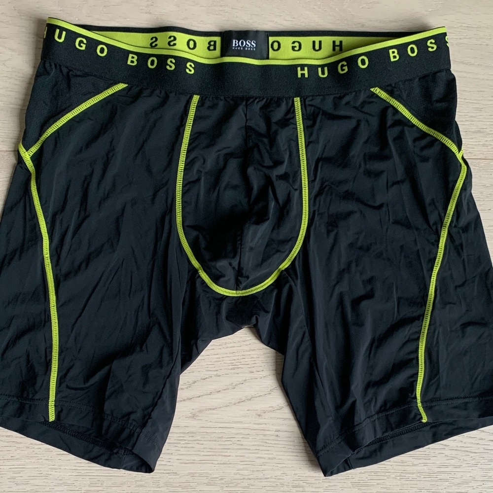 Hugo Boss Men's Black Boxer Briefs with Neon Green Trim